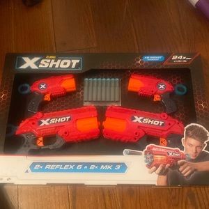 NEW- ZuruX-Shot 4 Gun Bundle2x Reflex 6 & 2x MK 3 with 24 Foam Darts -SH…